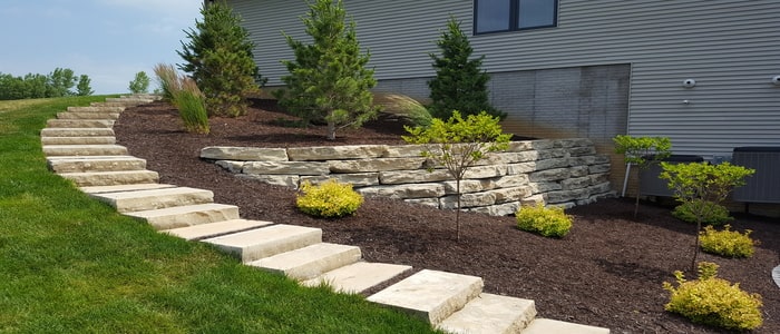 hardscaping stone steps and landscaping