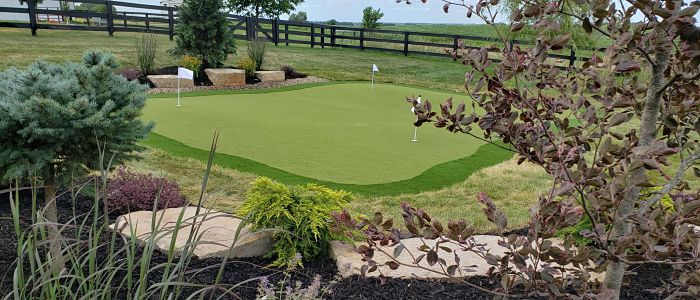 golf turf, part of a outdoor entertainment area project by Outdoor Innovations.