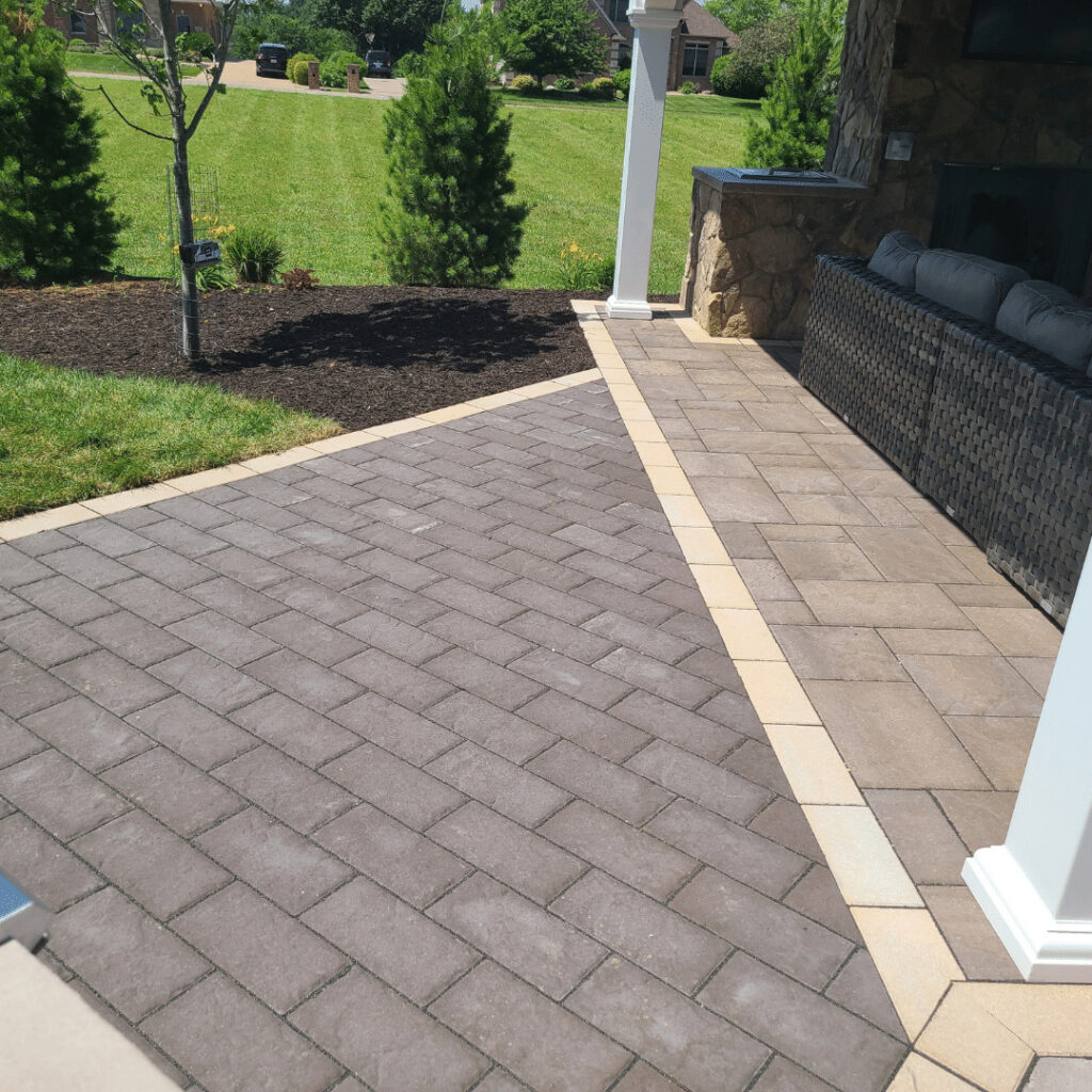 A brick patio ads texture and space to your outdoor entertainment area. 
