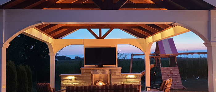 Outdoor living spaces often include a pavilion like you see here. 
