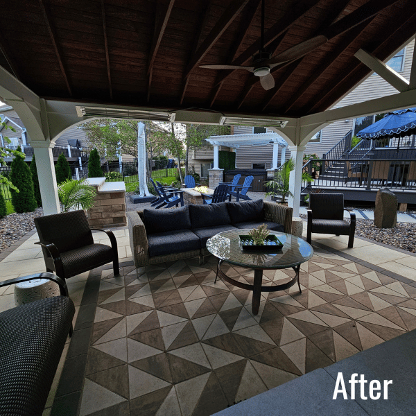 This image shows the scope of the project, with the gas fire pit in the background. 