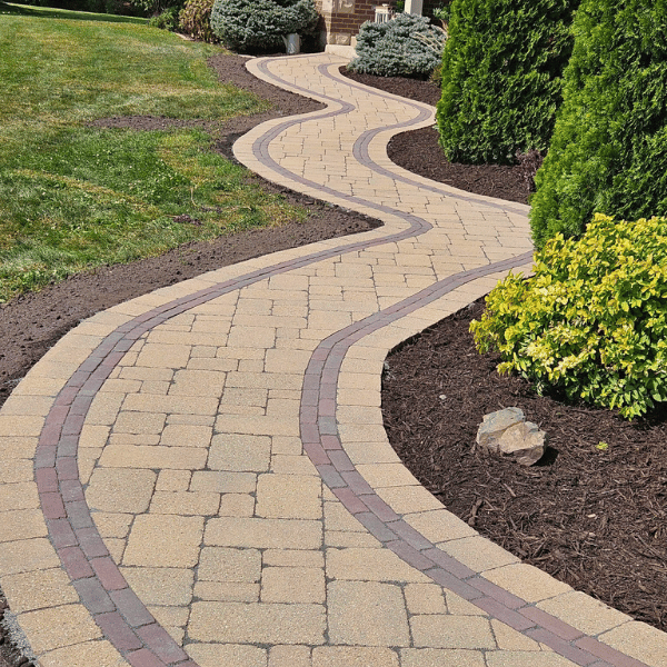Example of custom stone pavers, used to create a stunning walkway to the front of a residential home. 